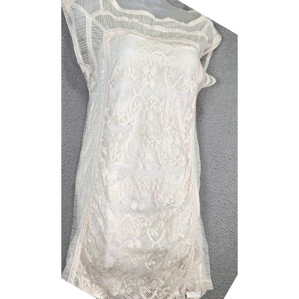 Zara Woman Lace Shift Mini Dress Women's L Ivory Sheer Layered Bridal Coquette - Picture 11 of 12